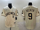 Men's Milwaukee Brewers #9 Bob Uecker Cream With Home Patch Limited Stitched Jersey,baseball caps,new era cap wholesale,wholesale hats